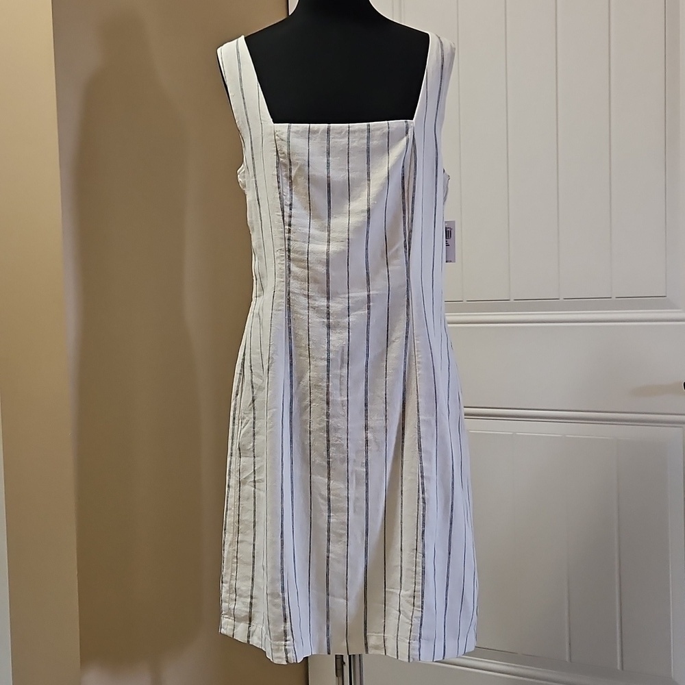 Old Navy Square Neck Linen Blend Cream Striped Mini Dress Med Tall